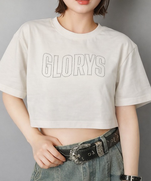 Tシャツ(半袖/袖なし) Bubbles - S tie shirt cropped SPINNS（スピンズ） tシャツ 半袖 ショート丈半袖Tシャツ/スタッズロゴ