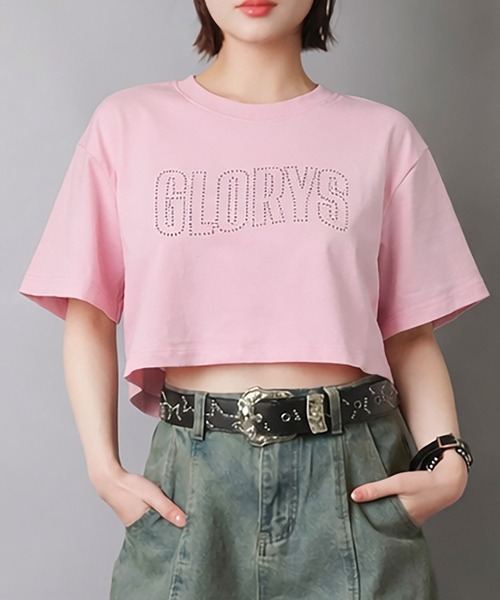 SPINNS（スピンズ） tシャツ ショート丈半袖Tシャツ/スタッズロゴ/波