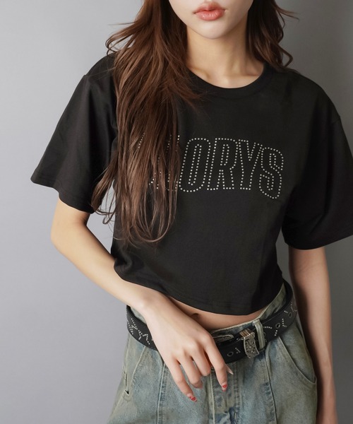 SPINNS（スピンズ） tシャツ ショート丈半袖Tシャツ/スタッズロゴ/波
