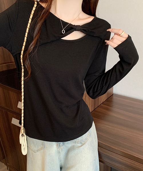 2ly2 tシャツ リボンデザインカットソー / アシンメトリーネック