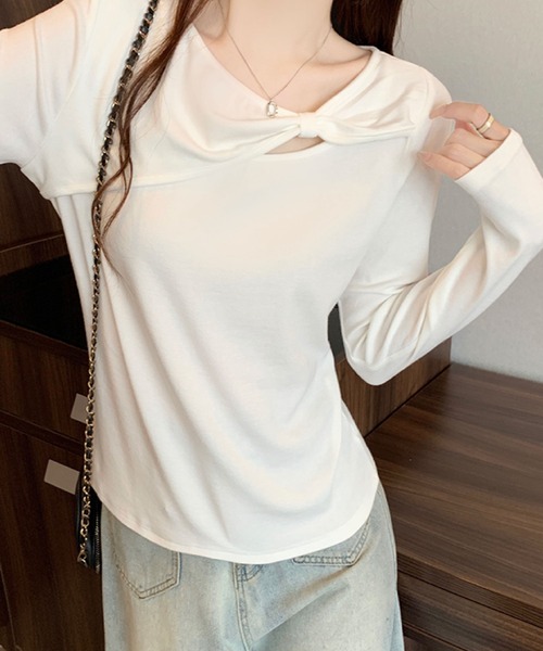 2ly2 tシャツ リボンデザインカットソー / アシンメトリーネック