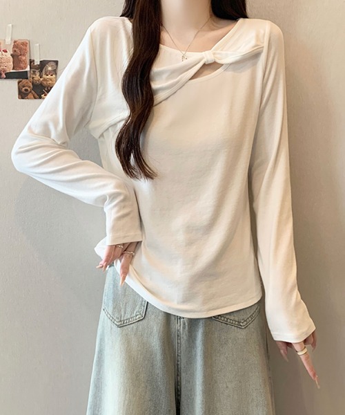 2ly2 tシャツ リボンデザインカットソー / アシンメトリーネック