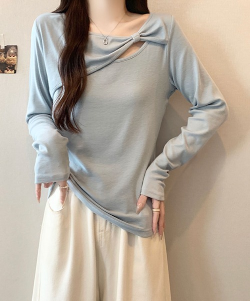 2ly2 tシャツ リボンデザインカットソー / アシンメトリーネック