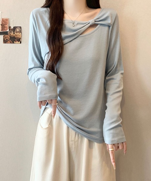 2ly2 tシャツ リボンデザインカットソー / アシンメトリーネック