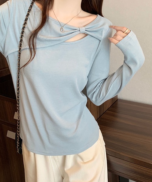 2ly2 tシャツ リボンデザインカットソー / アシンメトリーネック