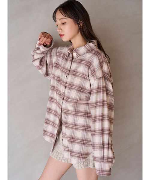 SNIDEL - 【SNIDEL 】スナイデル Tシャツ 長袖Tシャツ 長袖 F ベージュ系 SNIDEL（スナイデル） 長袖ネルシャツ F ベージュ レディース