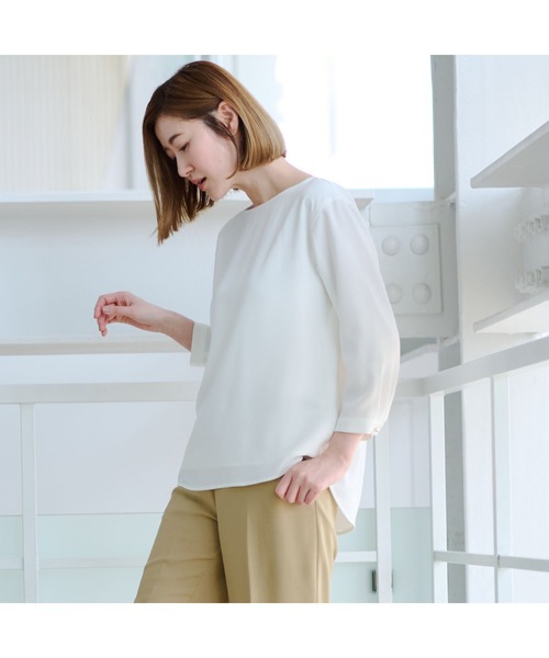 「AOYAMA」 「AnchorWoman」7分袖ブラウス S サックスブルー レディース_画像3