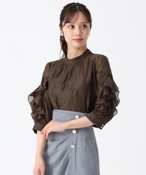 「31 Sons de mode」 7分袖ブラウス フリ- ブラウン レディース_画像8