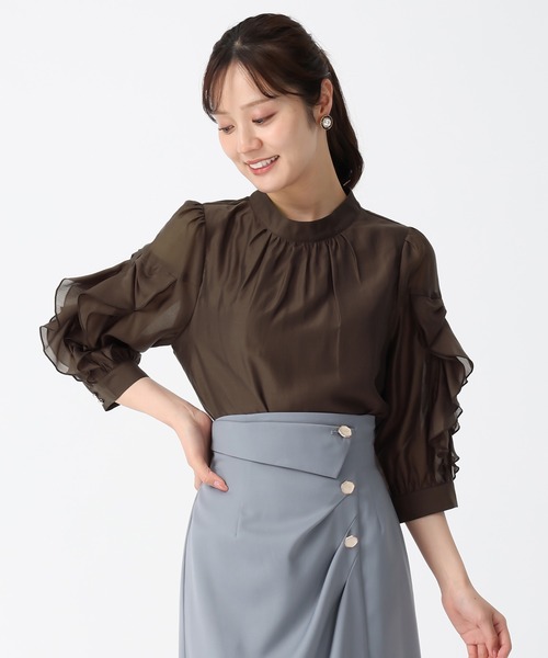 「31 Sons de mode」 7分袖ブラウス フリ- ブラウン レディース_画像9