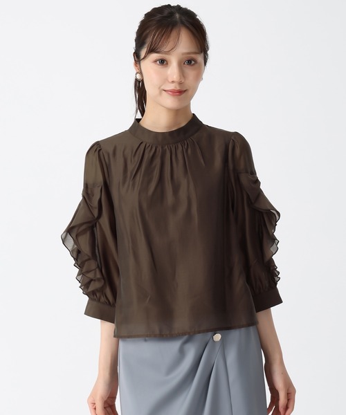 「31 Sons de mode」 7分袖ブラウス フリ- ブラウン レディース_画像10