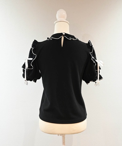 JUNROPE ブラック　フリル半袖Tシャツ MA*RS（マーズ） tシャツ 半袖 袖レースハートくり抜きフリルテレコ