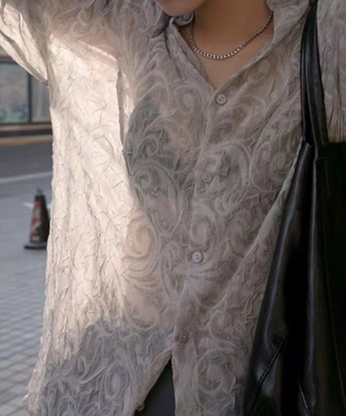 ブラウス シャツ 立体柄シアーシャツブラウス レディース ブラウス シャツ 立体柄シアーシャツブラウス レディース