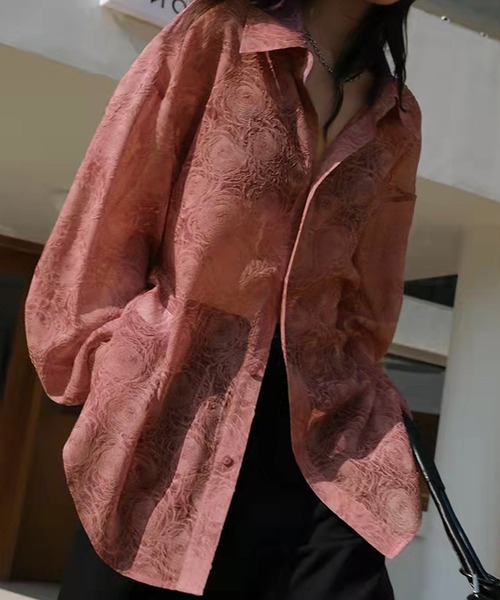 ブラウス シャツ 立体柄シアーシャツブラウス レディース