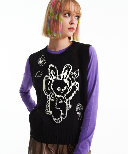 ベスト ジレ KIRSH WITTY BUNNY LOOSE FIT KNIT VEST/キルシーウィティーバニールーズフィットニットベスト レディー