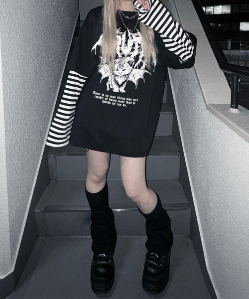 MAROCORE tシャツ 袖ボーダーフェイクレイヤードロンT メンズ