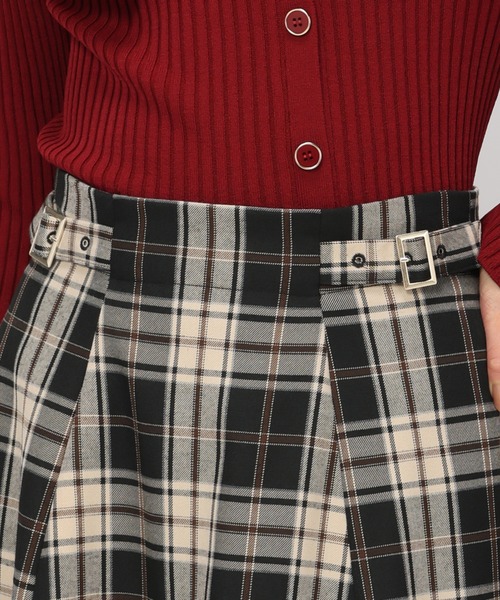 チェック柄プリーツスカート サイドバックル付き チェック柄プリーツスカート サイドバックル付き