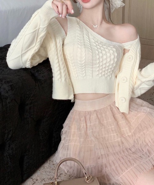 ルネ♡スカラップカーディガン SOLLON.（ソルロン） カーディガン ケーブルラップカーディガン