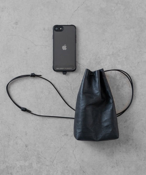 【別注】 damagedoneレザー巾着バック　黒 SENTI ショルダーバッグ Dyneema(R) Leather DRAWSTRING BAG_M