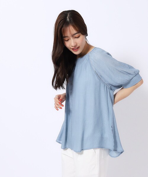 トップス 「無理せずキレイ/2点セット」はしごレース使い5分袖ブラウス  