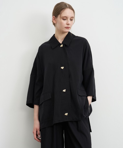 ANDMARY リボン付きボタンシャツ・レイヤード ブラウス シャツ 「ELOOPS」ボクシーデザインボタンレイヤードシャツ