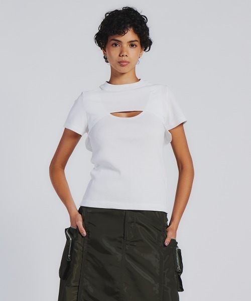 tシャツ カットアウトトップス レディース