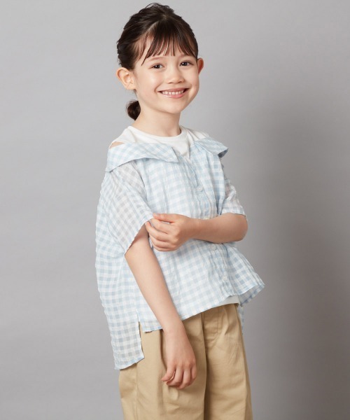a.v.v ブラウス シャツ 「120-130」シアーチェックオフショル  