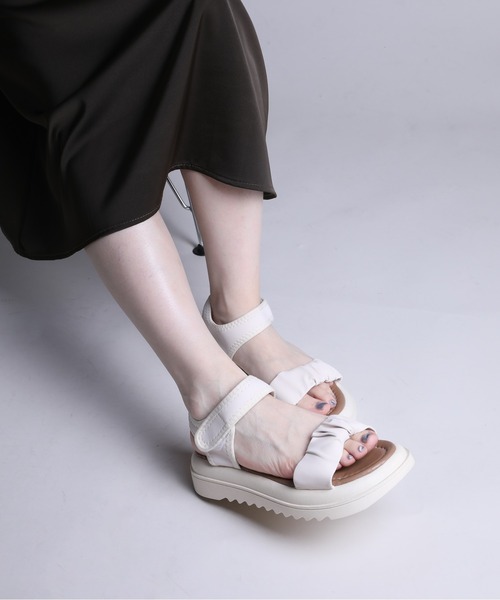shoes365 サンダル 「shoes365」ギャザーデザインサンダル レディース