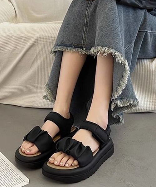 shoes365 サンダル 「shoes365」ギャザーデザインサンダル