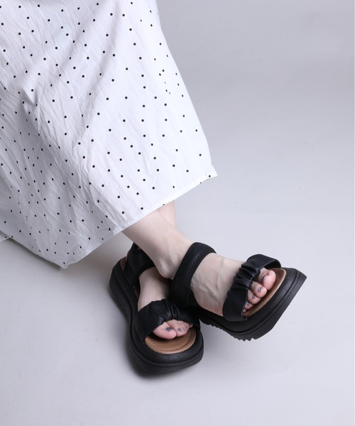 shoes365 サンダル 「shoes365」ギャザーデザインサンダル レディース