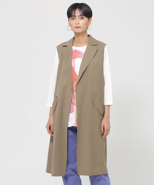 ベスト ジレ 「接触冷感」「ウォッシャブル」ロングテーラードジレ レディース