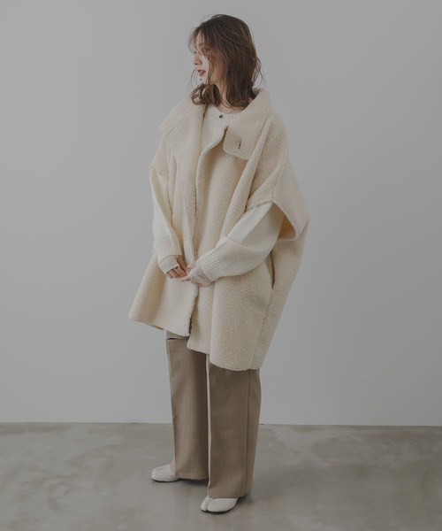 rectangle ポンチョ 2WAY襟ムートンボアポンチョコート