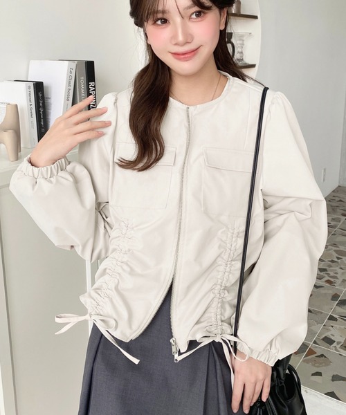極美品 インディヴィ ブルゾン ノーカラー ウォッシャブル ドロスト リネン 日本製／SETUP可能】グレンチェックブルゾン（ブルゾン