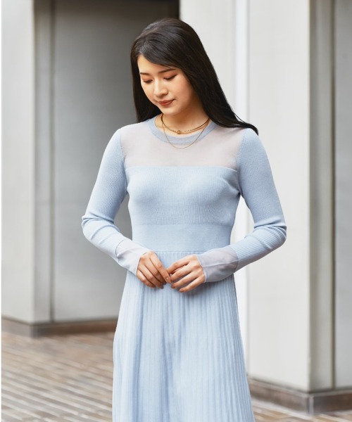 ピンキー＆ダイアン（PINKY&DIANNE）/◆シアーコンビフレアーニットワンピース PINKY&DIANNE（ピンキー アンド ダイアン） ワンピース シアーコンビ