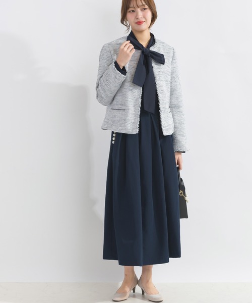 美品　piccin ツイードジャケット M ブラック　ノーカラージャケット PICCIN ジャケット ノーカラージャケット フロントホック