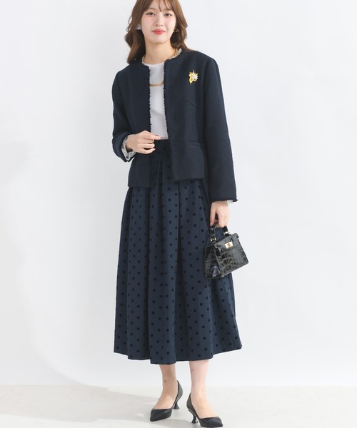 美品　piccin ツイードジャケット M ブラック　ノーカラージャケット PICCIN ジャケット ノーカラージャケット フロントホック