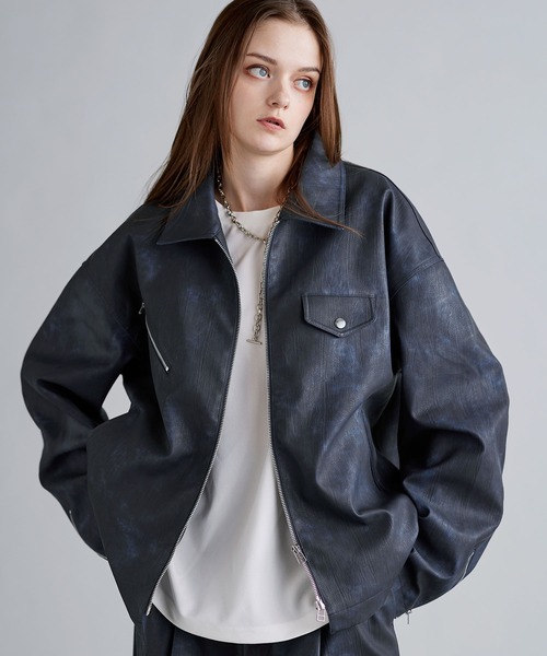 SOCCE ブルゾン アウター ヴィンテージ加工合皮ジップアップ2way