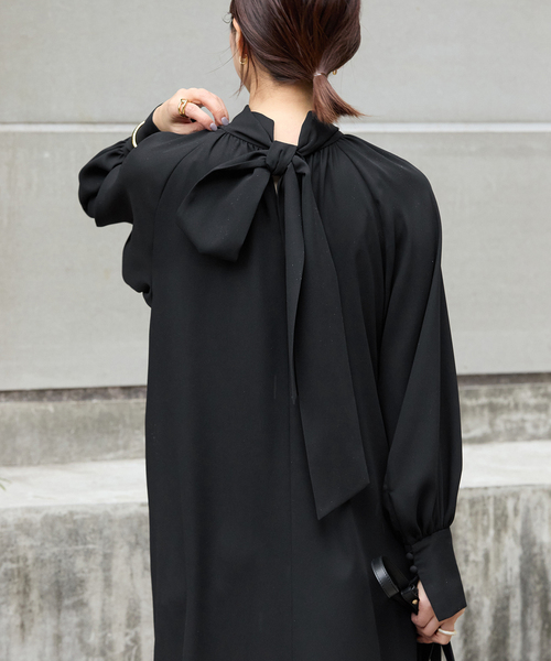 VERMEIL par iena  2wayボウタイワンピース　ネイビー　長袖 VERMEIL par iena ワンピース 「追加3」2wayボウタイワンピース