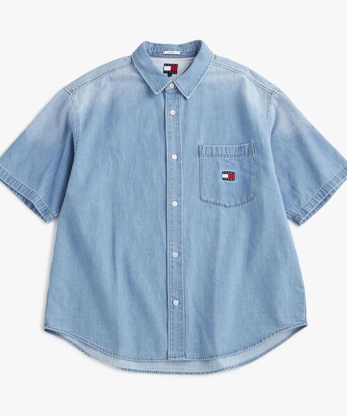 TOMMY JEANS シャツ クレストデニムショートスリーブオーバー TOMMY JEANS シャツ クレストデニムショートスリーブオーバー