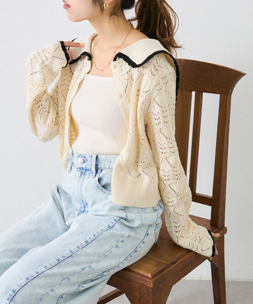 w closet カーディガン 「SETアイテム」セーラー衿ハート柄