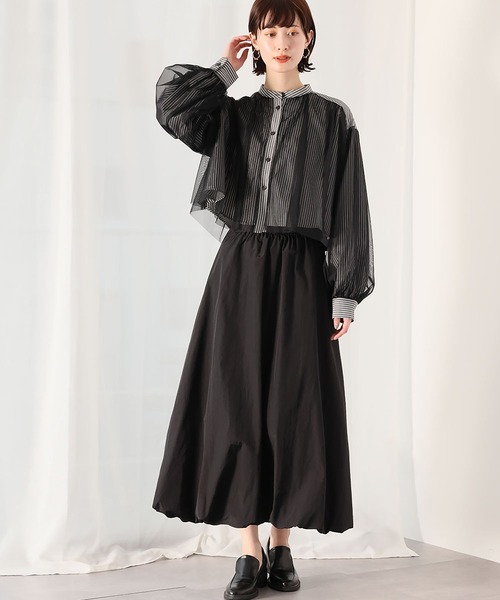 Ampirula ブラウス シャツ チュールレイヤードストライプクロップド