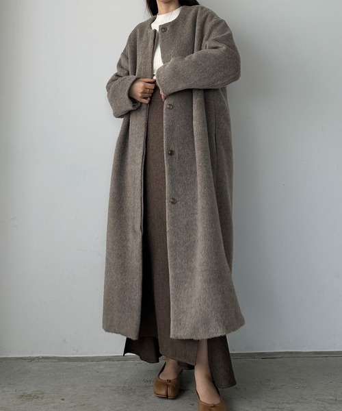 YAECA ノーカラーコート　ブラウン　ロングコート　ノーカラーコートドレス Louere（ルエレ） コート MEDIUM モカ レディース : ZOZOTOWN Yahoo!店