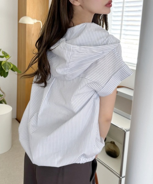 ブラウス シャツ 「Eclat one」ポケットデザイン ストライプ アノラック レディース ブラウス シャツ 「Eclat one」ポケットデザイン ストライプ