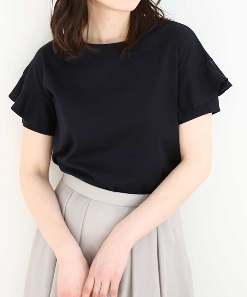 tシャツ フリルデザインスリーブカットソー/接触冷感/洗える/WEB限定サイズあり レディース