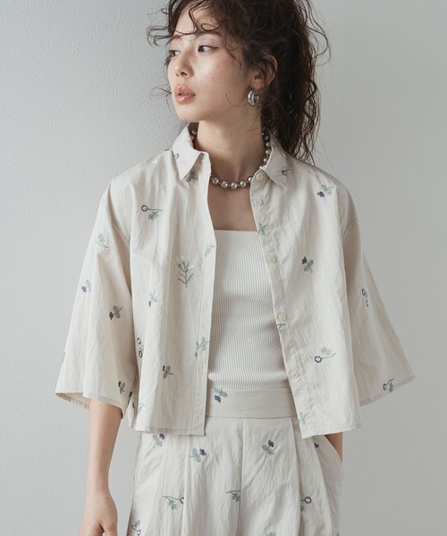 ブラウス シャツ タフタ刺繍ハーフスリーブブラウス レディース bohmal ブラウス シャツ タフタ刺繍ハーフスリーブブラウス