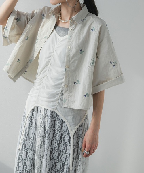 ブラウス シャツ タフタ刺繍ハーフスリーブブラウス レディース bohmal ブラウス シャツ タフタ刺繍ハーフスリーブブラウス