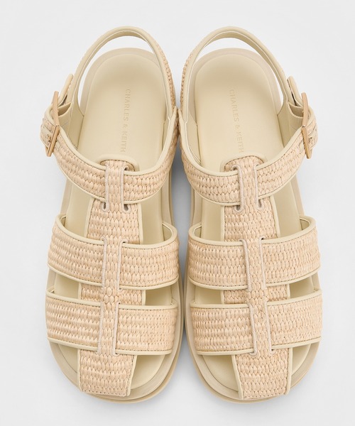 【新品、未使用品】CHARLES & KEITH　サンダル CHARLES ＆ KEITH（チャールズ&キース） サンダル ラフィア ケージ