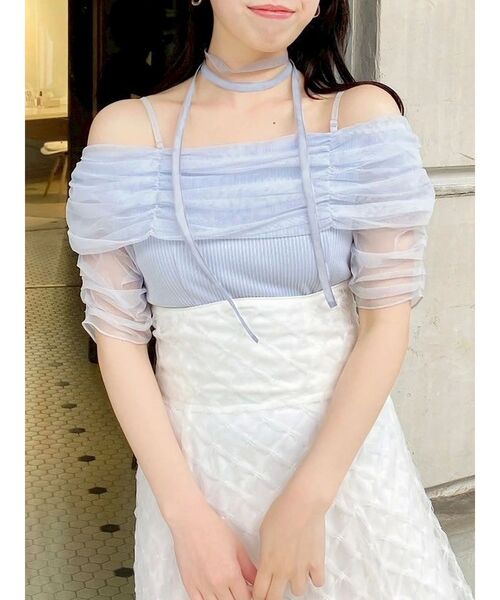 dazzlin（ダズリン） tシャツ シアーオフショルダートップス