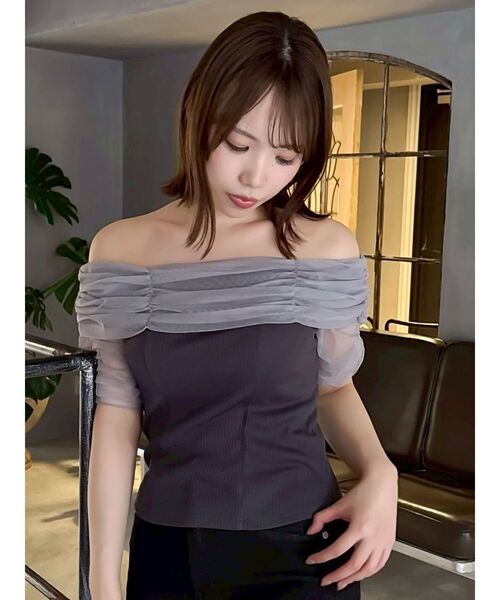 dazzlin（ダズリン） tシャツ シアーオフショルダートップス