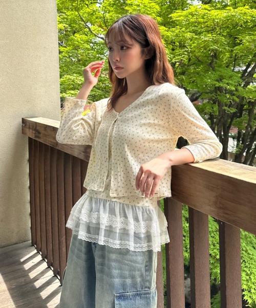 レイカズン パターンメッシュフリルキャミSET セール】パターンメッシュフリルキャミSET（カーディガン/ボレロ