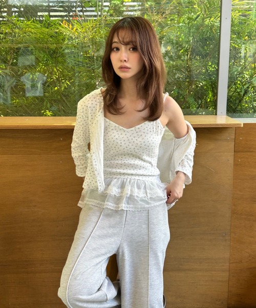 カーディガン、半袖、ズボン、アニメセット、\r 6 SERACE】Oversize openwork short sleeve mesh cardigan